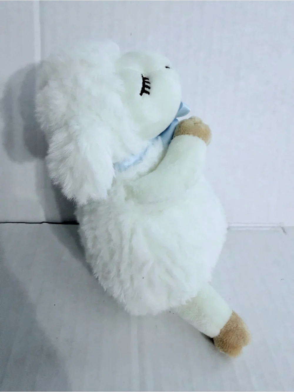 Swan Fay Praying Hands Plush White Lamb with Light Blue Bow
